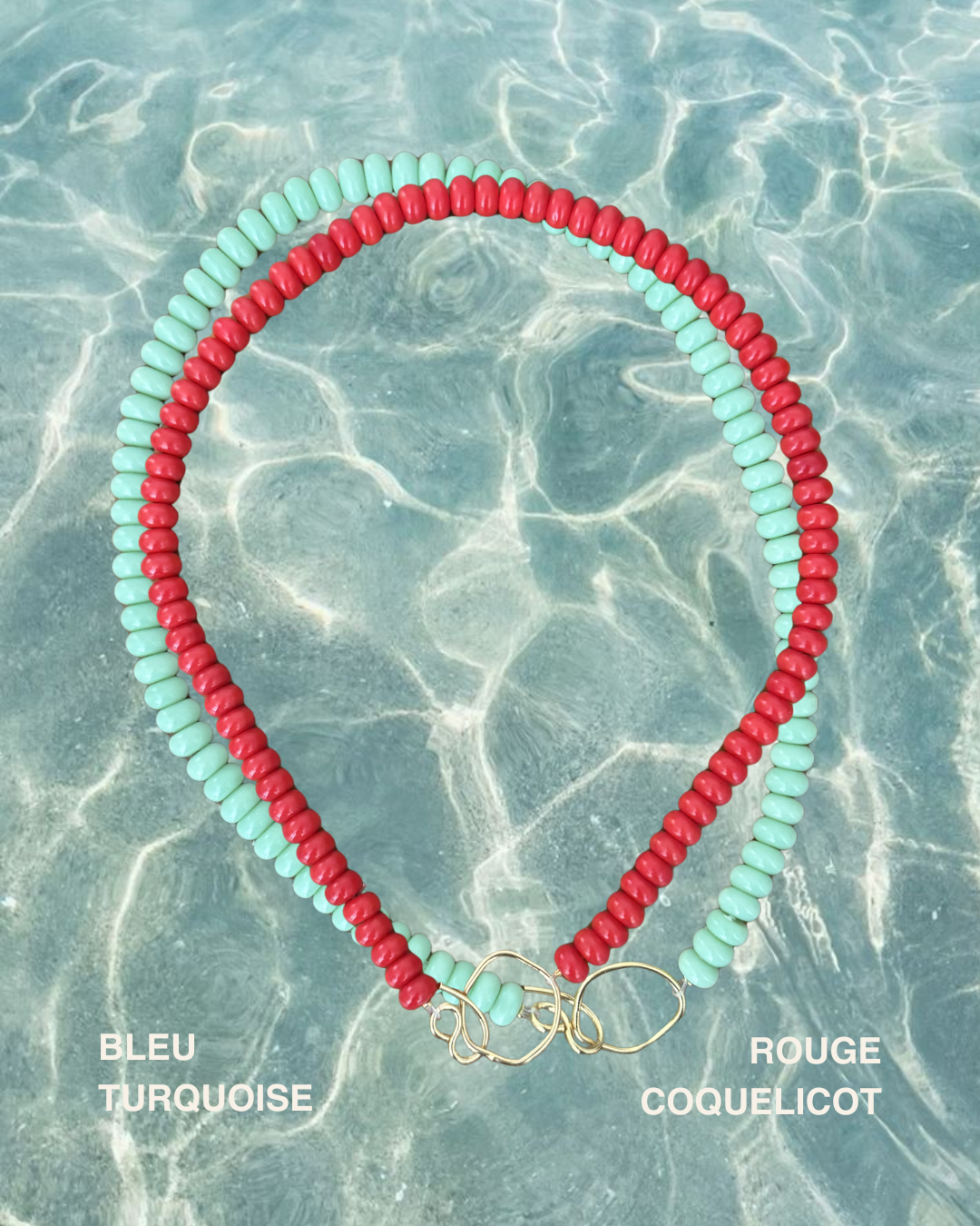 Colliers Baiser salé coquelicot et bleu — collection capsule été 2026 Capucine Arnoux
